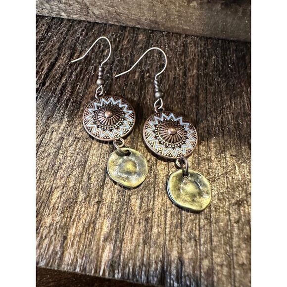 Boho Hippie Western Delicate Copper Sunshine Drop Wire Earrings, Gift Box - Picture 7 of 7